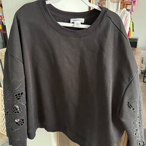 Bailey 44 Black Pullover Sweatshirt with Laser-Cut Floral Sleeves